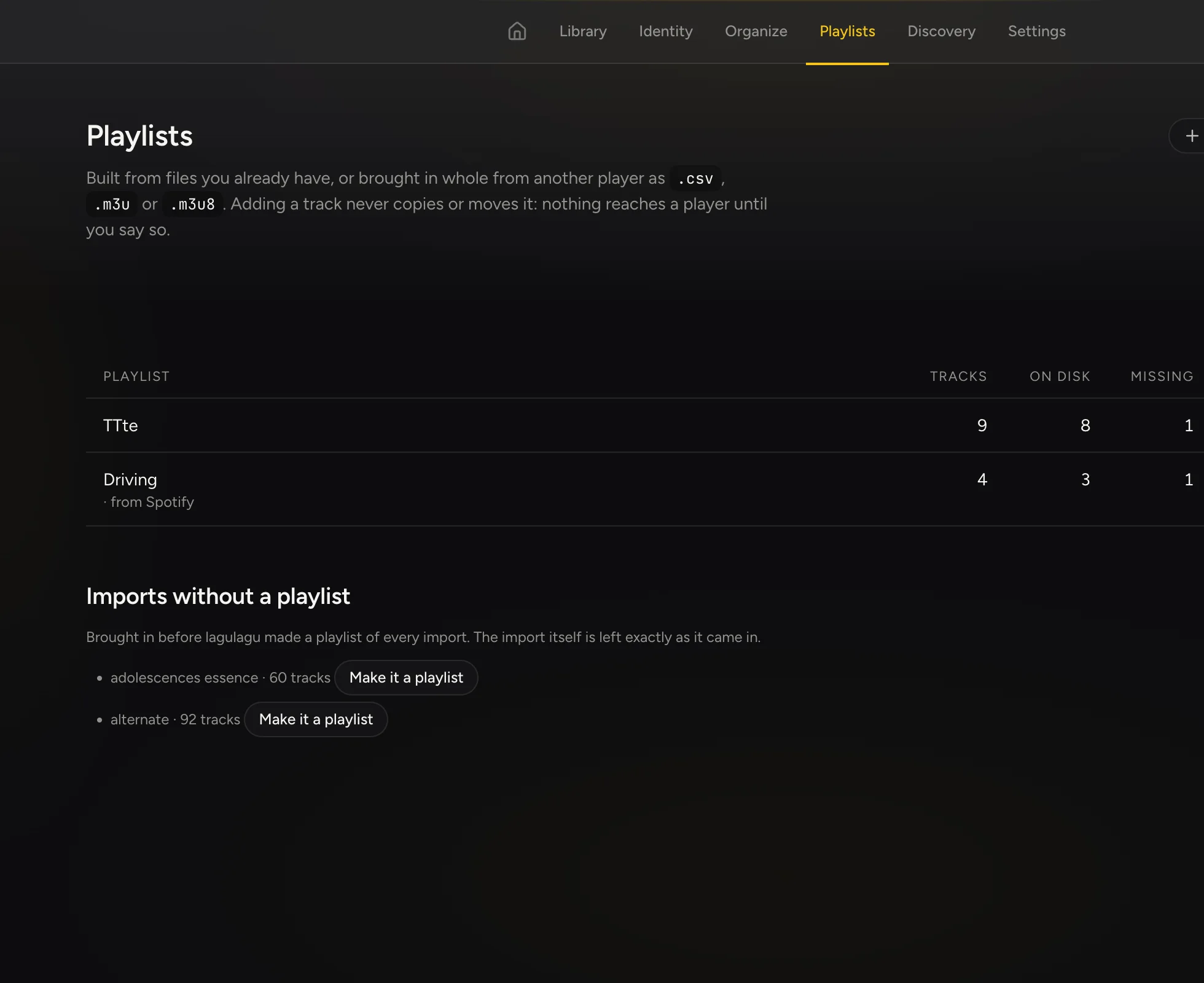 Playlists with missing-track counts